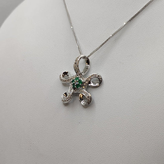 Ciondolo Smeraldi e Diamanti e collana oro 18k bianco | Gioiellitosti.it — Product detail view