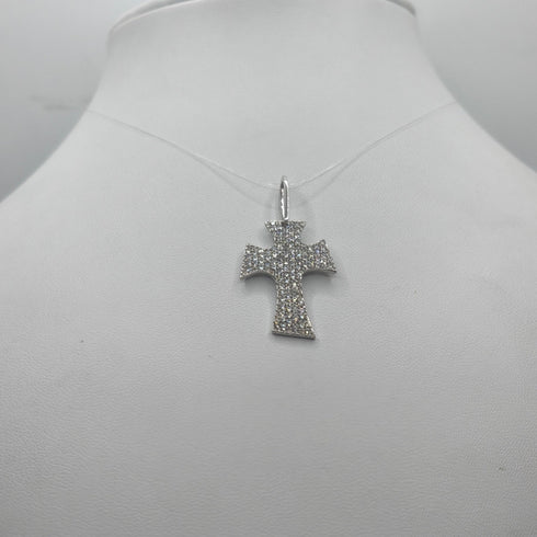 Ciondolo Tao Croce Oro 18k Bianco con Zirconi 4,00 gr | Gioielli Tosti