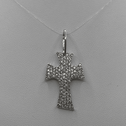 Ciondolo Tao Croce Oro 18k Bianco con Zirconi 4,00 gr | Gioielli Tosti