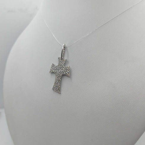 Ciondolo Tao Croce Oro 18k Bianco con Zirconi 4,00 gr | Gioielli Tosti