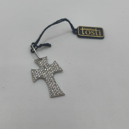 Ciondolo Tao Croce Oro 18k Bianco con Zirconi 4,00 gr | Gioielli Tosti