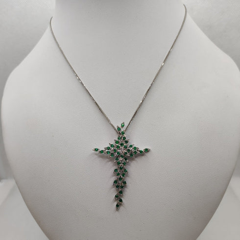Croce con diamanti e Smeraldi e collana oro 18k | Gioiellitosti.it