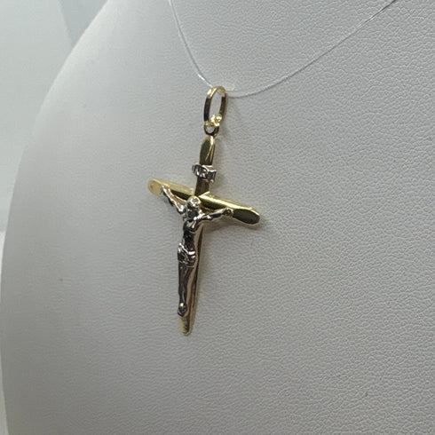 Crocifisso in oro bianco e giallo 18k forma a rilievo 1.4 gr | Gioielli Tosti