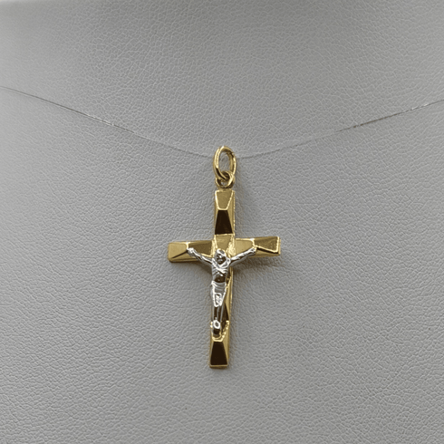 Crocifisso oro 18 kt Bicolore Cristo in rilievo 1.25 gr | Gioielli Tosti