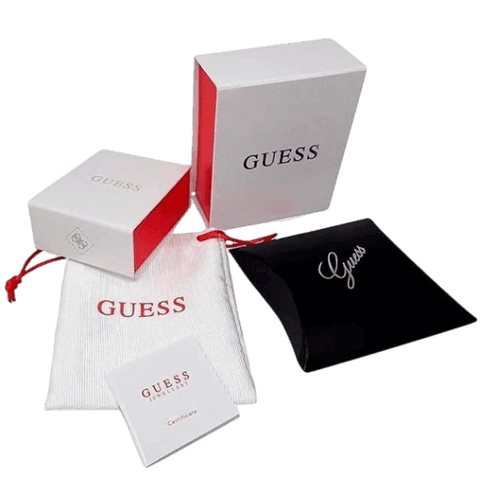 Packaging originale e certificati Collana Guess scritta cristalli Girocollo Acciaio