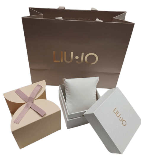 Original packaging and certificates for Liu Jo LJ723 steel pendant earrings with crystal logo