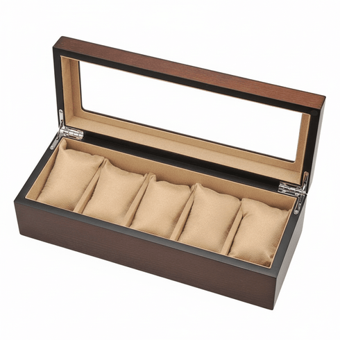 Porta Orologi Uomo – Scatola in Legno 5 Posti Top in Vetro | Gioiellitosti.it