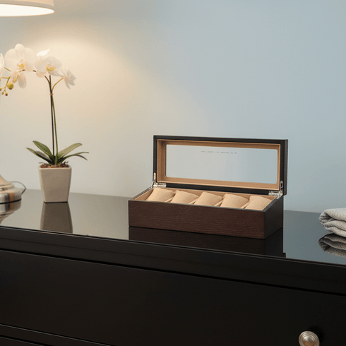 Porta Orologi Uomo – Scatola in Legno 5 Posti Top in Vetro | Gioiellitosti.it