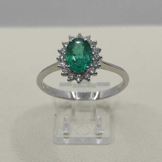 Anello Oro bianco 18k Diamanti 0,20 Smeraldi 1,02 | Gioiellitosti.it — Product detail view