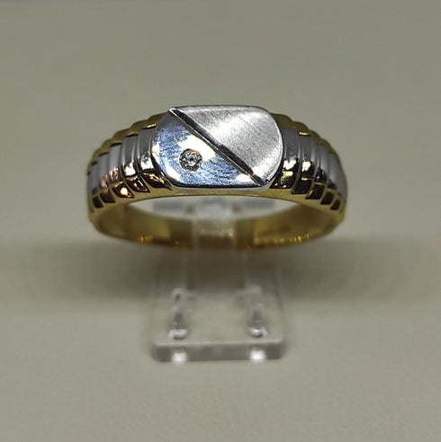 Anello uomo oro 18k bicolore con Zircone misura 23 - 5,4 gr | Gioiellitosti.it