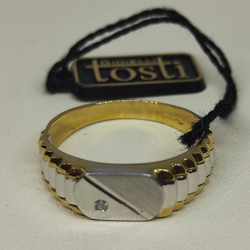 Anello uomo oro 18k bicolore con Zircone misura 23 - 5,4 gr | Gioiellitosti.it