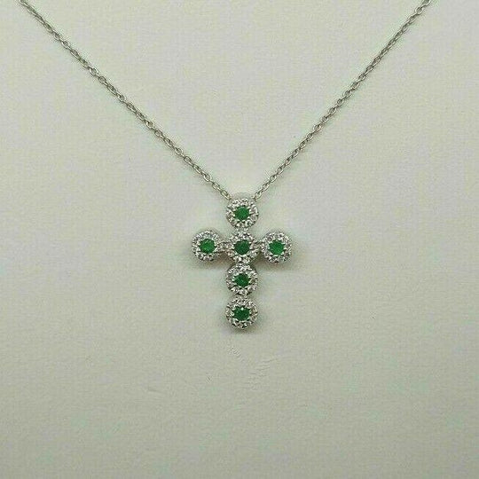 Collana Croce oro bianco 18k Diamanti 0,10 Smeraldi 0,10 | Gioiellitosti.it — Product detail view