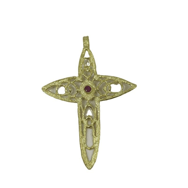 Ciondolo Croce oro 18k donna pendente pietra rubino gr 3,40 | Gioiellitosti.it