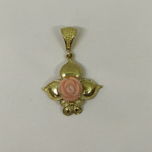 Ciondolo oro 18k donna Fiore con corallo rosa gr 4,00 | Gioiellitosti.it