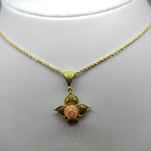 Ciondolo oro 18k donna Fiore con corallo rosa gr 4,00 | Gioiellitosti.it