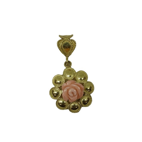 Ciondolo oro 18k donna Fiore con corallo rosa gr 4,60 | Gioiellitosti.it