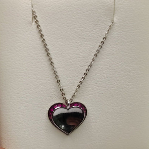 Collana ciondolo cuore oro 18k bianco rubini | Gioiellitosti.it