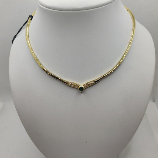 Collana oro 18k girocollo rigido con smeraldo e zirconi 26 gr | Gioiellitosti.it — Vista dettaglio prodotto originale