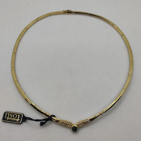 Collana oro 18k girocollo rigido con smeraldo e zirconi 26 gr | Gioiellitosti.it