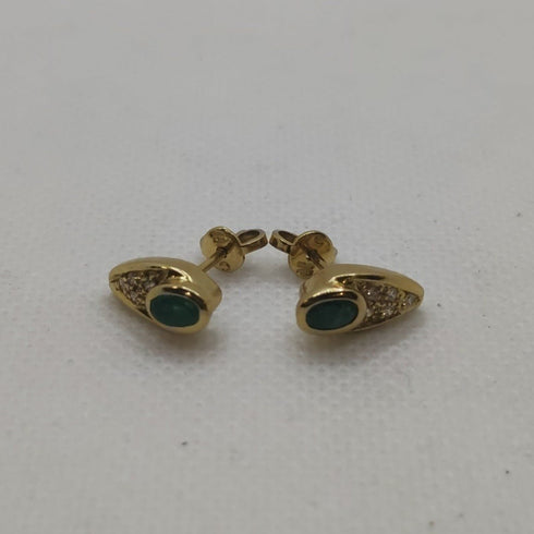 Orecchini oro 18 kt bottone con smeraldi e zirconi | Gioiellitosti.it