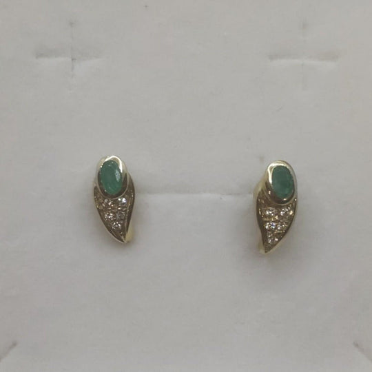Orecchini oro 18 kt bottone con smeraldi e zirconi | Gioiellitosti.it