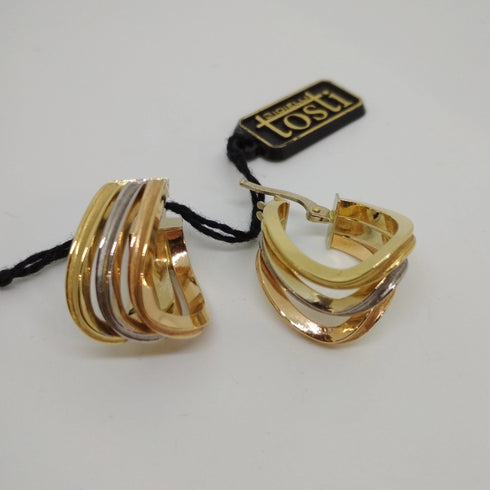 Orecchini oro 18 kt Donna tre cerchi modello semipendente 4,00 gr | Gioiellitosti.it