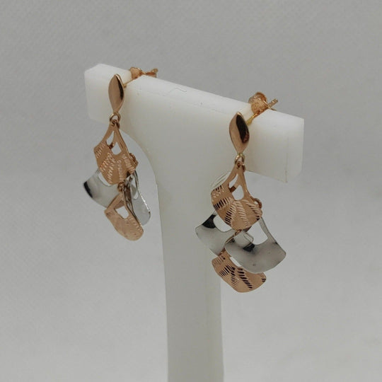 Orecchini oro 18k pendenti ventaglio 2 colori 3,90 gr | Gioiellitosti.it — Vista dettaglio prodotto originale